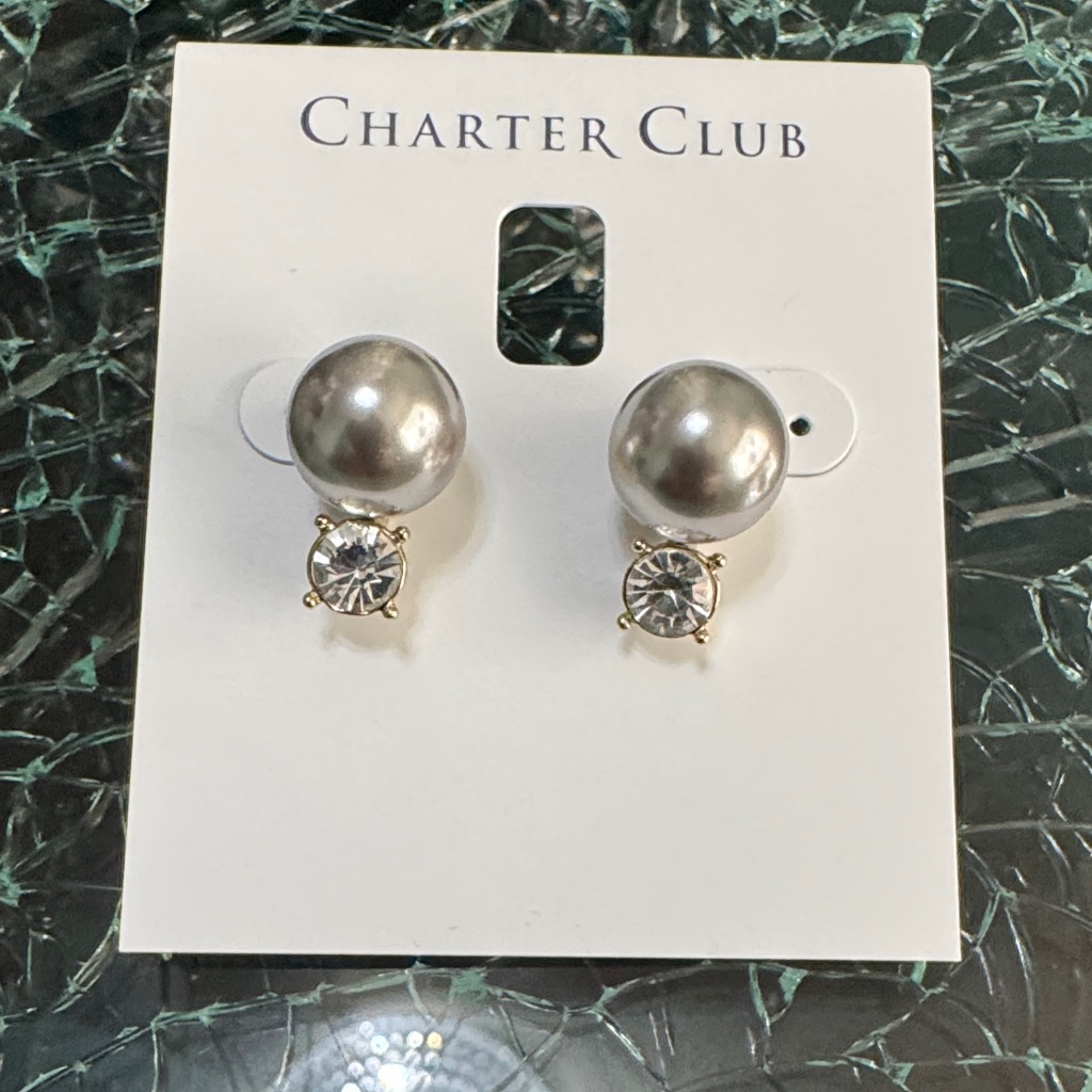 Charter Club Silver And Crystal Pearl Earrings 15$